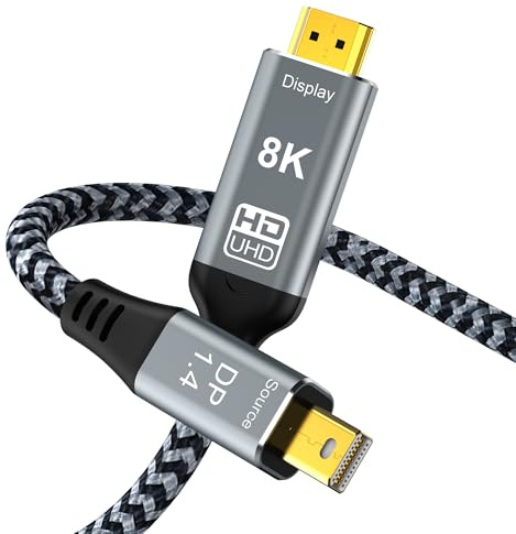 YIWENTEC 8K Mini DisplayPort to HDMI Cable Mini DP to HDMI 2.1 Supports 8K@60Hz 4K@120Hz HDR Aluminum Shell (1M)