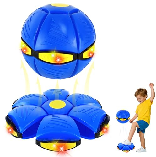 Magic Bouncing Ball,2026 Upgraded Children's Magic Metaball,Magical Flying Saucer,Safe & Durable Bouncy Ball for Kids & Pets,Indoor Outdoor Play,Dual Form Freely Switchable with 6 LED Lights (BLUE)