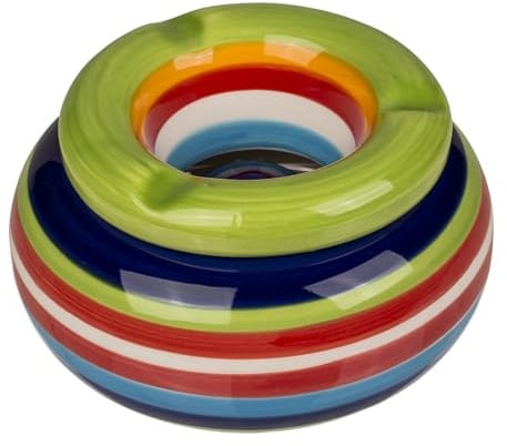 Posacenere in Ceramica Antivento a Righe Multicolori, 11 x 6 cm, 4 Colori Assortiti