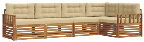 vidaXL Outdoor-Sofagarnitur mit Kissen 5 pcs Natur und Beige, Gemütliches Outdoor-Set, modernes Ecksofa, robuster Loungesessel, Gartenmöbel, Terrasse zum Relaxen
