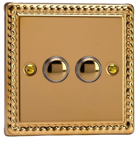 Varilight Double Impulse Light Switch 2-Way - Classic Georgian Brass With Polished Brass Buttons, XGP2