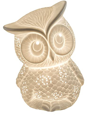 Formano Eule als Deko-Lampe Tischleuchte Nachttischlampe Nachttischleuchte Stimmungslampe Porzellan-Lampe Weiss 20cm
