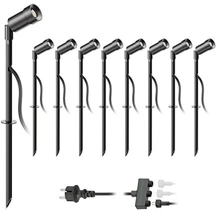 ledscom.de LED Gartenstrahler Spico schwarz mit Erdspieß für außen IP44 je 105lm warm-weiß 9er Set