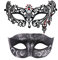 2 Pack Venezianische Masquerade Maske für Paare, Mardi Gras Halloween Ball Maske (Antikes Silber schwarz & schwarz + rot)