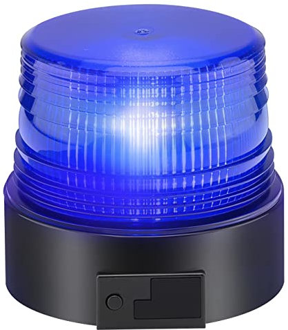 Gyrophare Bleu LED Batterie, Phare d’Avertissement Clignotant magnétique pour véhicule avec Prise Allume-Cigare 12V-24V