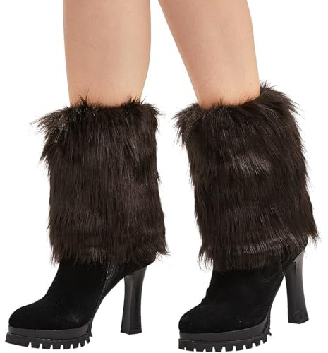 Nanxson Women Leg Warmer with Faux Fur Short Classic Short Sleeves Boot Covers Fluffy Cuff Halloween Boot Sleeves (Coffee)
