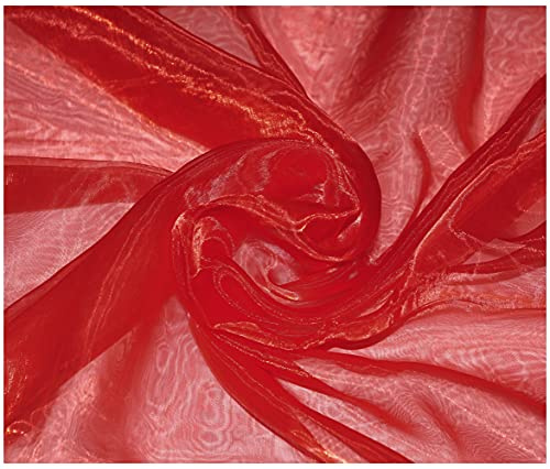 Premium Crystal Organza Voile Fancy Dress Costume Decorations Fabric 150cm Wide/Sold by The Metre (Red)