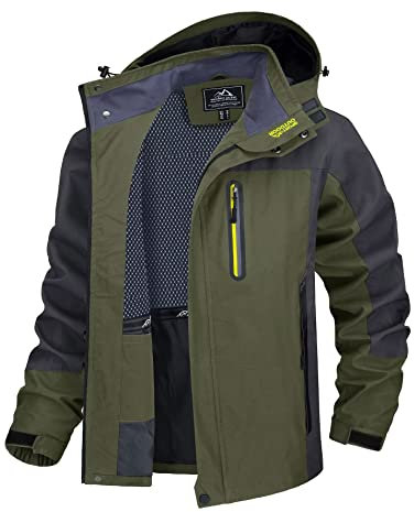 TACVASEN Veste de Randonnée Homme Imperméable Veste de Chasse Outdoor Manteau Chaude Veste de Ski Softshell Veste de Fonction Homme Veste de Montagne Coupe-Vent Blouson Windbreaker Armée Verte