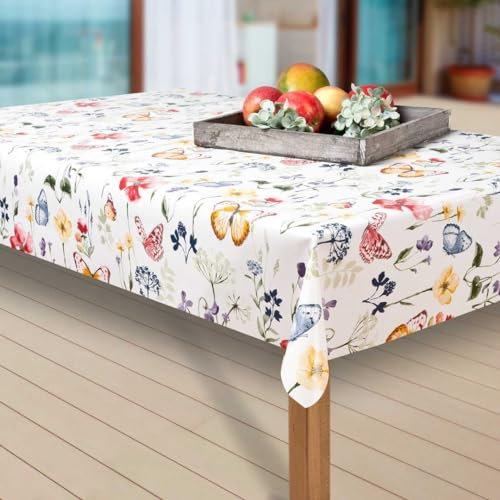 laro Wachstuch-Tischdecke Abwaschbar Garten-Tischdecke Wachstischdecke PVC Plastik-Tischdecken Eckig Meterware Wasserabweisend Abwischbar AQ, Muster:Blumen. Schmetterling/bunt, Größe:80-80 cm