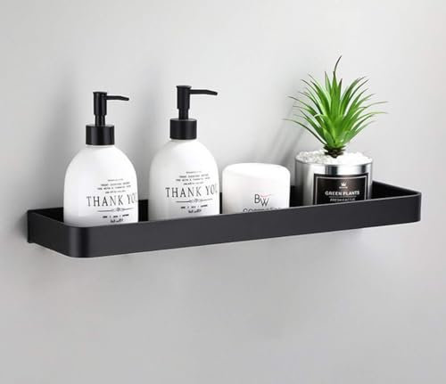 AJINGELA An der Wand montiert Schwimmend Metall Lagerregal,Schwarz Badezimmer Regal An der Wand montiert Badewannenregale Platzeinsparung Rostfest Extra Stark Schwimmend Lagerregal(40CM)