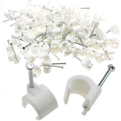 Cable Clip Hook Style 10mm to 14mm Round for Fastenings Cables White [100 Pack]