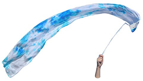Winged Sirenny Ruban Fluide Danse Soie Poignée, Baguette Flux Banderole Spectacle, Gymnastique Rythmique, Chorégraphie, Fêtes, Couleurs Vibrantes (180cm Glace)