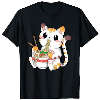 Japanische Anime Katze Ramen Nudeln Kawaii Manga Otaku Neko T-Shirt