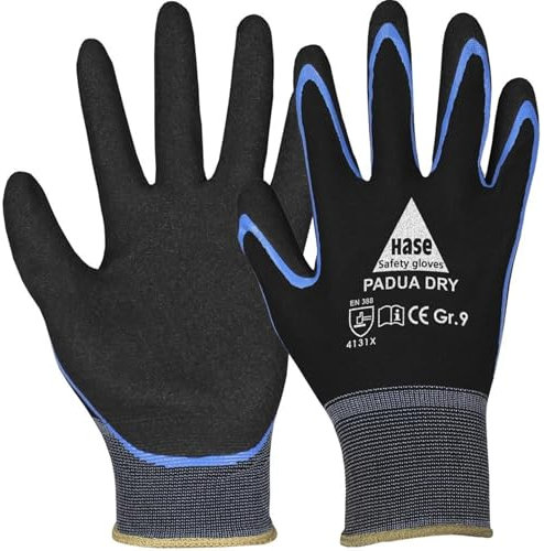 Hase Montagehandschuh Padua Dry, aus Nylon Feinstrick und Nitril Beschichtung, besonders flüssigkeitsabweisend gegen Wasser und Öl, dadurch hat man einen guten Ölgriff (10, 10)