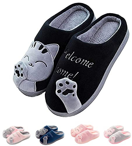 SHAINE Hausschuhe Damen Winter Herren Baumwolle Katze Pantoffeln Warme Plüsch Hausschuhe Unisex Weiche Bequeme rutschfeste Cozy Slippers