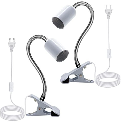 Douille E27 avec Pince, Lampe Pince Métal Ajustable avec Col de Cygne de 350MM, Lampe de Chevet LED avec Câble de 220CM, pour Chambre, Bureau, Salon