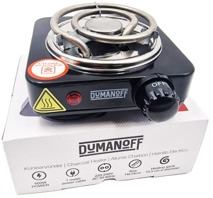 Hornillo Eléctrico para Cachimba - Placa calefactora para carbón natural (500 W, diámetro de 10,5 cm), color negro