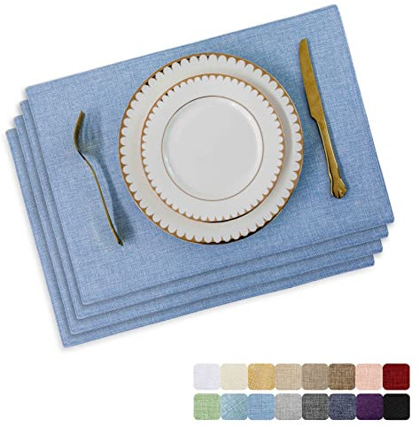 Home Brilliant Blue Placemats, Non Slip Washable Reusable Table Mats Set of 4, Fabric Place Mats for Indoor Outdoor Use, 33 x 48 cm, Light Blue