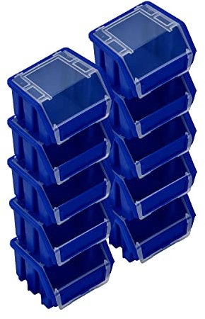 PAFEN Stapelboxen Set – 10x Stapelbox mit Deckel 115 x 75 x 118 mm – Sichtbox Stapelbox für Werkzeugwand Lagerbox, Blau