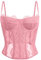 Dealmore Corset pour femme en dentelle et maille avec bretelles spaghetti, haut pour rendez-vous/fête/club/nuit, rose, X-Small