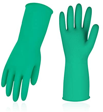Vgo... Gants de menage de vaisselle, gants de cuisine de nettoyage réutilisables en caoutchouc, extra épais, manches longues(HH4601,10/XL,Vert,10Paires)