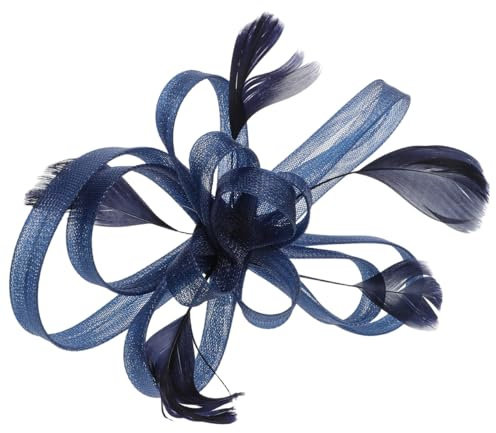 Happyyami Navy Blue Fascinator Clip Weddings Headdress with Mesh Ribbon
