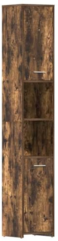 vidaXL Badezimmerschrank, Badschrank mit 6 Fächern 2 Türen, Schrank für Badezimmer, Hochschrank Bad Badmöbel, Räuchereiche Holzwerkstoff