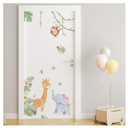 DEKO KINDERZIMMER Wandsticker Türaufkleber Kinderzimmer Wandtattoo Dschungel Tiere Babyzimmer Safari Wandaufkleber Wanddeko DK1004-3