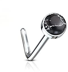 Treuheld® Nasenpiercing mit Edelstein | 8 Farben | Nasenstecker [02.] - Schwarzer Achat