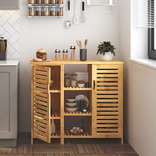 SogesHome Buffet Meuble de Rangement en Bambou avec Étagère Commode Armoire pour Salle de Manger, Salon et Cuisine 100 x 33 x 87 cm
