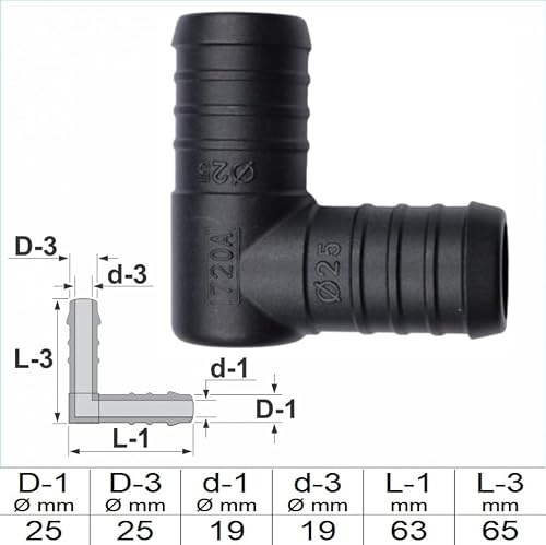 1, 2, 3, 5 oder 10 Stück Winkel Schlauchverbinder 25 mm PA GF30 Winkel Verbinder (1)
