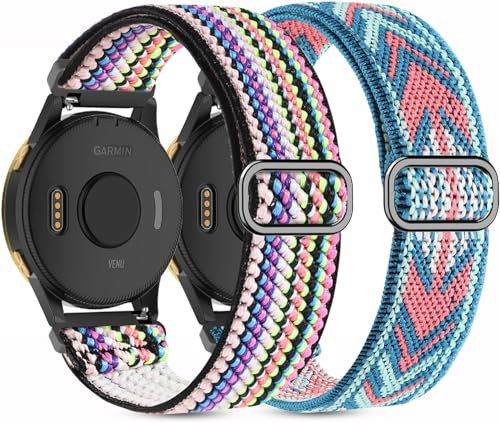 EverAct Sangles élastiques en nylon 18/20/22 mm compatibles avec Garmin Vivoactive 4S/Garmin Venus 2/Venu 2S, Garmin Venu/Venu Sq/Vivoactive 5&3, Garmin Venu 2/Venu 3/Vivoactive 4 pour homme et femme,