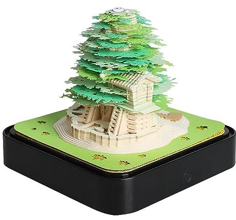 Sakura Baum Schreibtischkalender, 2024 3D Kalender 3D Memo Pad Papier Kreative Schreibtisch Kalender Post Notizen Notizblock Papier Kunst Tempel 3D Kunst Kalender Papier Schnitzen Geschenk (Grün)