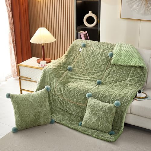 XHCTNN Einfarbige Kissendecke | Nickerchen Schaldecken füR Das BüRo | Kinderbett Auto Sofa üBerwurfdecke Tragbare Nickerchenkissen(Green,145 * 190cm)