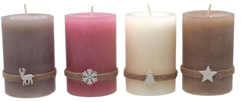 ZauberDeko Adventskerzen Kerzen Stumpenkerzen 9cm Rosa Beige Creme Taupe Weihnachten Deko 4 Stück