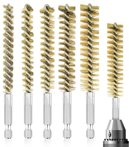 Aster Bore Brush Set, 6 Pieces Stainless Steel Bore Brush Bristles wire brush for drill Washing Polishing Tools with 1/4 inch Hex Shank Handle for Cleaning Rust, Auto, Corrosion, Tubes Holes(Copper)