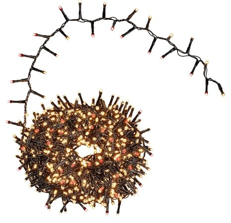 hellum Led Lichterkette außen Cluster, 1,98m 100 LED Cluster Lichterkette mit Timer Kaltweiß und Rot, Strombetrieben indoor & outdoor, Weihnachtsbaumbeleuchtung mit Kabel <59 lm 150742