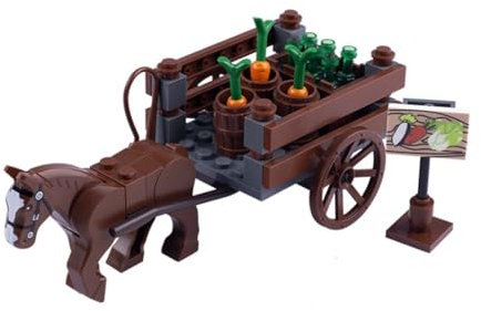 KoDeer Custom Minifiguren Set, Custom Wagen Klemmbausteine Set, MOC Mittelalterliche Wagen Bausatz (D)