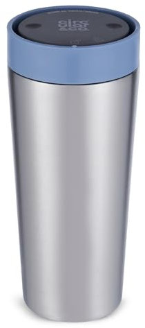 Circular and Co Wiederverwendbare Kaffeetasse – 100% auslaufsicher, vollständig verschließbar – Thermo-Reisebecher aus Edelstahl – isoliert für 6 Stunden – einfaches Einhandöffnen – 454 ml (Rockpool