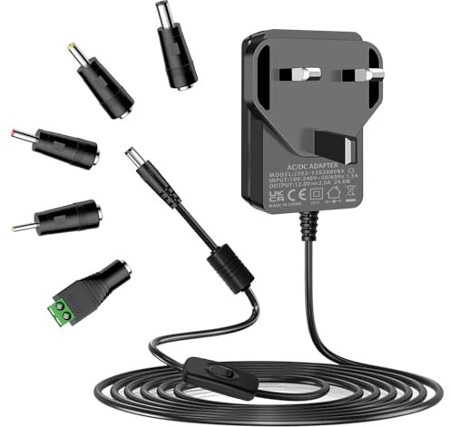 12V Power Supply, 12V 2A Power Adapter, for Yamaha Keyboard LED Strip Light CCTV Camera External Hard Drive BT Speaker GPS Webcam Router Scanner with 12Vdc Power Cord