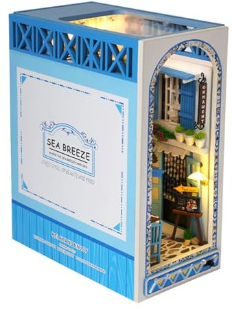 Colexy 3D Puzzle Puppenhaus Kit, Holz Buchstützen DIY Book Nook mit LED-Licht, Bücherregal Deko Ornamente Bücherstand Miniatur Dollhouse Modellbausätze für Jugendliche Erwachsene zum Bauen (E)