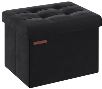 SONGMICS Storage Ottoman, Foldable Small Ottoman Foot Rest, 31 x 41 cm Foot Stool, Ottoman with Storage, Load up to 130 kg, for Living Room, Bedroom, Dorm, Ink Black LSF200B51