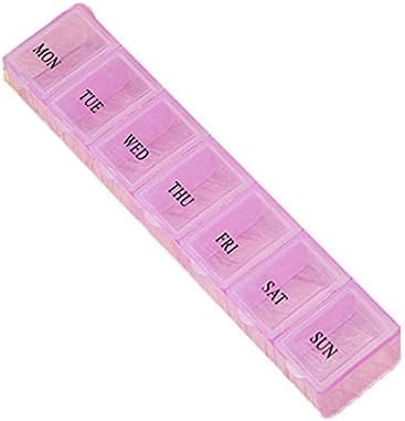 Pink Portable 7 Lattice Weekly Medicine Pilling Box Portable Size Travel Medicine Holder Tablet Storage Case Container Personal Pill-Organizer