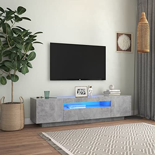 ShCuShan TV-Schrank mit LED-Beleuchtung Betongrau 160x35x40 cm Wohnwand Fernsehschrank Lowboard HäNgend Wohnwand Weiß Hochglanz