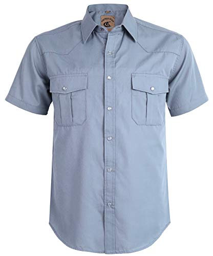 COEVALS CLUB Mens Shirts Short Sleeve Casual Push Button Plaid Suit Regular Fit Western Cowboy Pearl Snap Two Pockets Work Derss Button Up Shirts (Light Grey 2# XL)