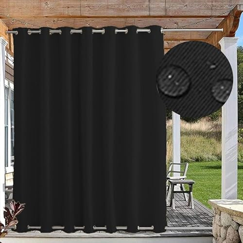 Outdoor Vorhänge Sonnenschutz, Outdoor Vorhang Wetterfest mit Ösen Oben und Unten, Outdoor Gardinen Wasserdicht Windschutz Blickdicht für Pavillon, 1 Stück, Schwarz, B254xH183cm