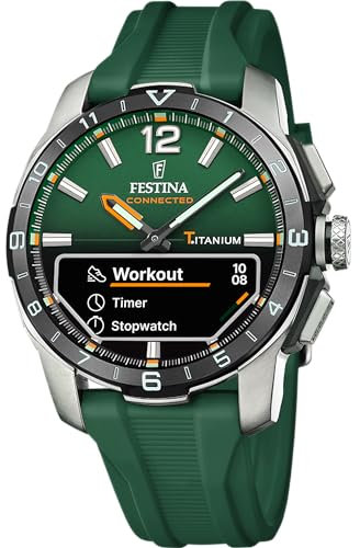 Festina Reloj Hombre F23000/2 Connected D Caja de Titanio Plateado Correa de Caucho Verde