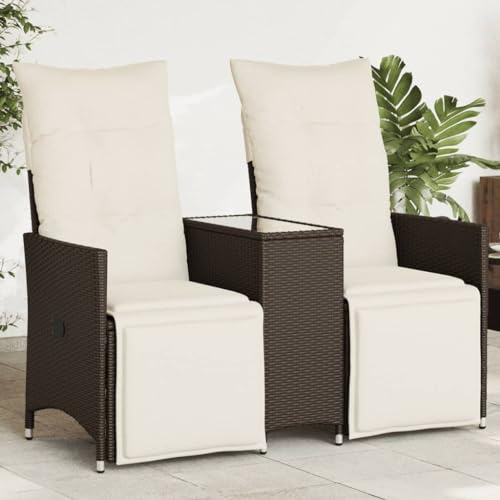 Gecheer Gartensofa 2 Sitzer, Gartensofa mit Liegefunktion, Gartenlounge, Gartenmöbel, Tisch, Braun Poly Rattan