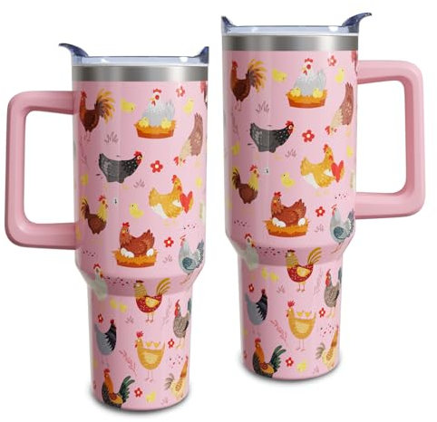 Gonqtoz 40 oz Chicken Tumbler With handle and straw,Stainless Steel Cup Extra Large Vacuum Double Wall Insulated Tumblers Travel Mug,Hot and cold beverages Car Cup