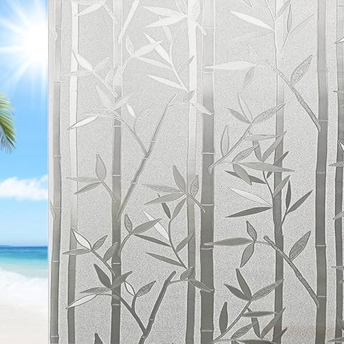 Fensterfolie Selbsthaftend Blickdicht 130 x 200 cm Sichtschutz Wärmeisolierung Blickdicht Fenster Milchglasfolie Klebefolie Fenster-Sichtschutzfolie für Büro Und Haus, Bambus
